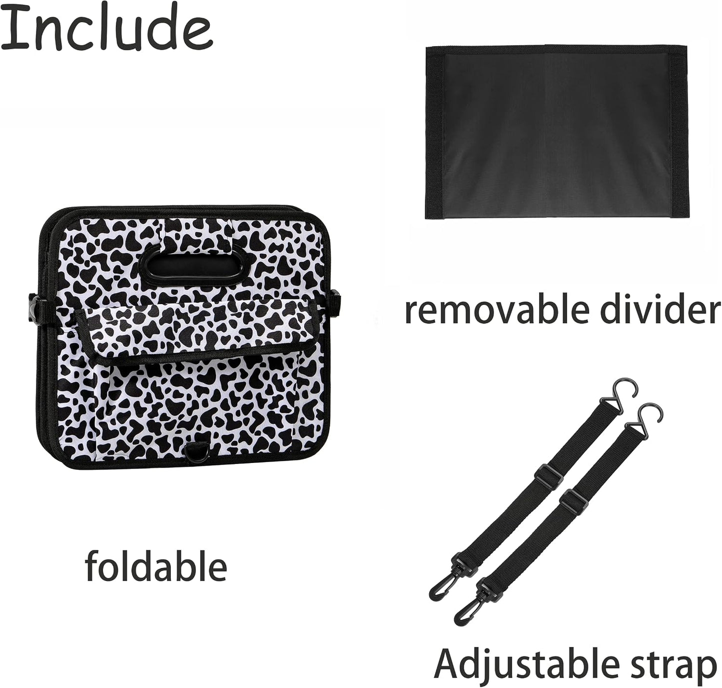 AOKJOY Car Trunk Organizer Car Storage Organizer Collapsible Multi Compartment Car Organizer Adjustable Straps Car Organizer for SUV(Cow)