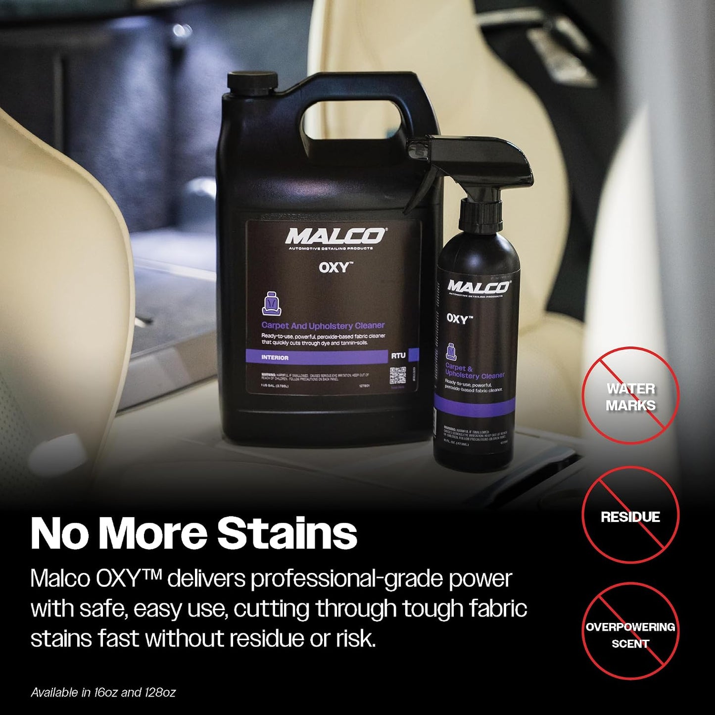 Malco OXY Carpet & Upholstery Cleaner - Stain Remover Spray for Car Interior Fabric/Cleans the Toughest Vehicle Stains/Deep Cleaning Liquid Formula / 1 Gallon (127801)