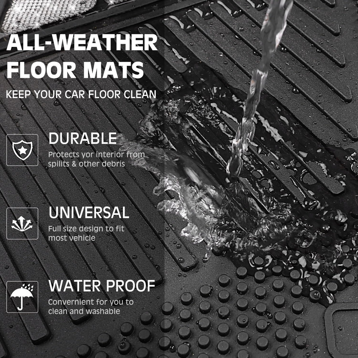 CAR PASS Heavy Duty Rubber Floor Mats 4-Piece Bling Car Mats Full Set - Universal Waterproof Floor Mats for SUV Truck, Durable All Weather Car Mats, Automotive Mats for Women Glitter Silver