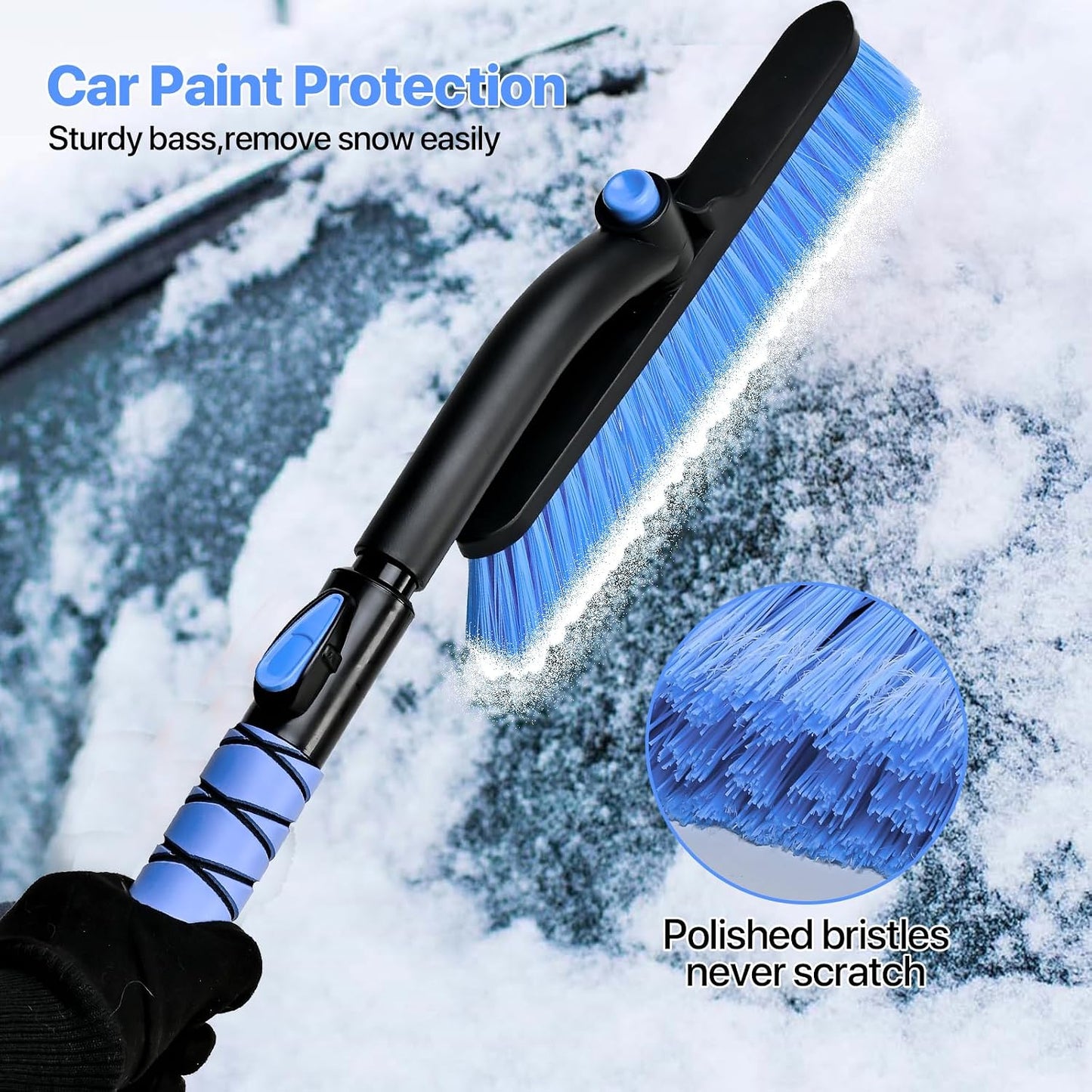 44" Snow Brush and Ice Scrapers Detachable, 360° Pivoting Soft Bristle Head,Foam Grip, for Car,Trucks,or SUV Window & Windshield Tool