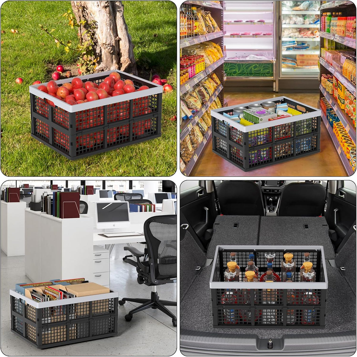 Saedy 66L Plastic Collapsible Folding Storage Crates, 3 Packs