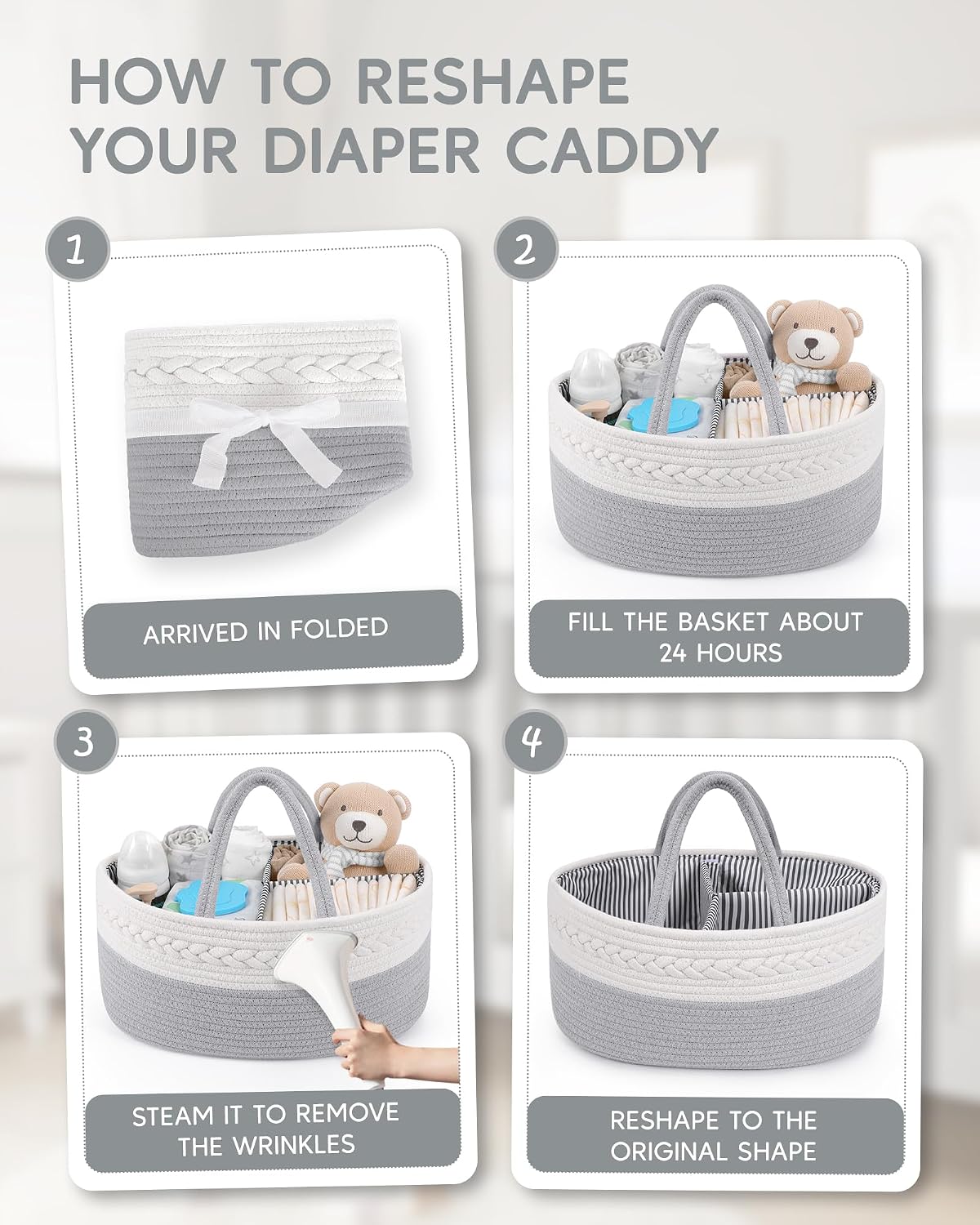 Maliton Diaper Caddy Organizer for Baby Boy- Cotton Rope for Changing Table, Nursery Storage, Newborn Baby Must Have Items