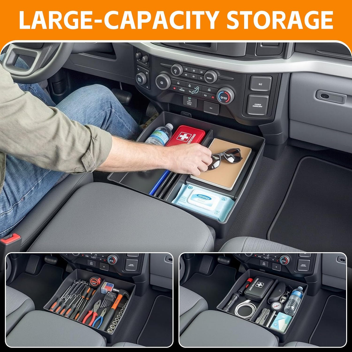 Bench Seat Floor Organizer Compatible 2015-2026 Ford F150&2017–2026 F250 F350 F450 Under Seat Storage Box Center Console Organizer Bin for F150 Accessories(F150 F250 Jump Seat)