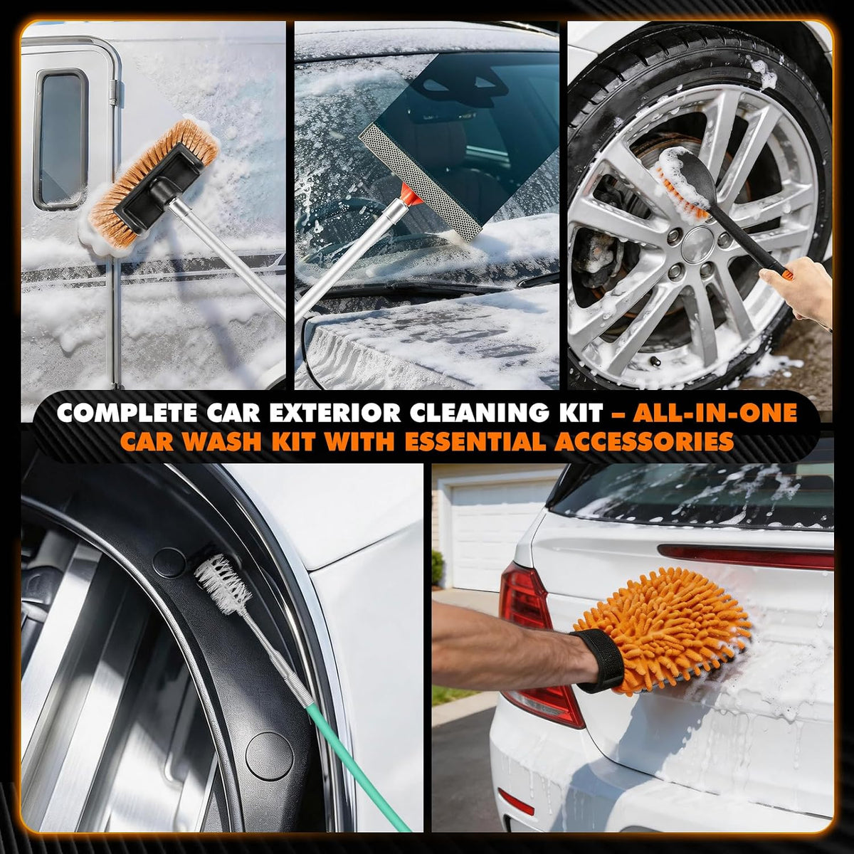 18FT Reach Car Wash Brush with Long Handle, 9-pcs Car Cleaning Kit