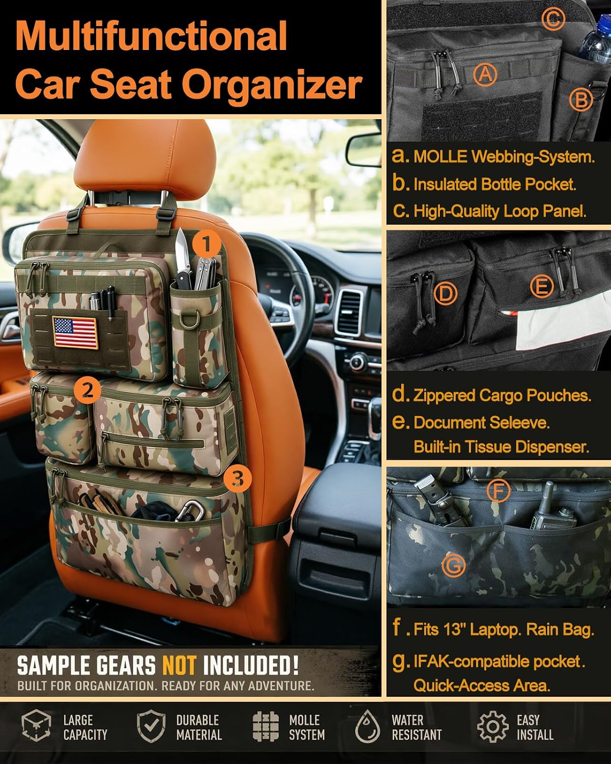 Car Seat Back Organizer – Molle Panel, Heavy Duty, Waterproof storage