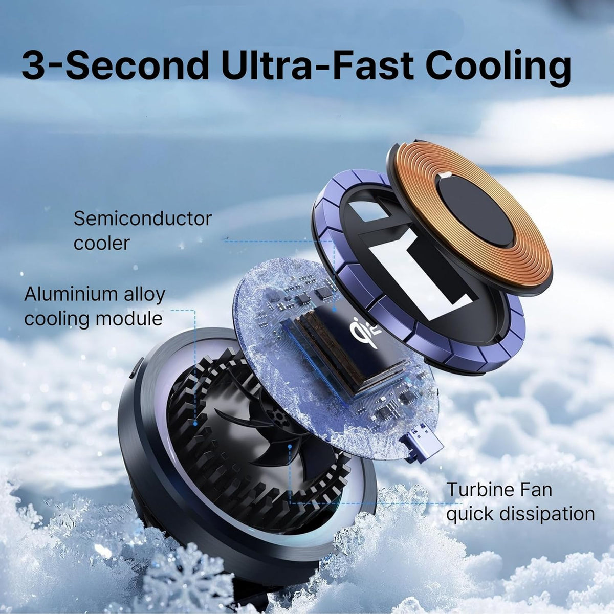 Qi2 15W Magnetic Vent Mount Car Charger, Powerful Peltier Cooling