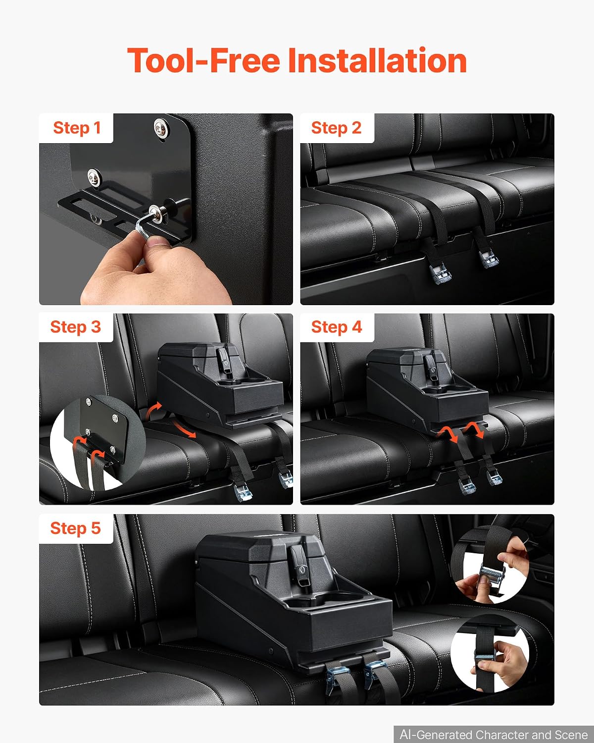 VEVOR UTV Center Console Bench Seat Box Lockable Armrest Storage Box, HDPE Central Console Tools Organizer with Cups and Phone Holder - Compatible with Polaris Ranger & 2017-2026 Can-Am Defender