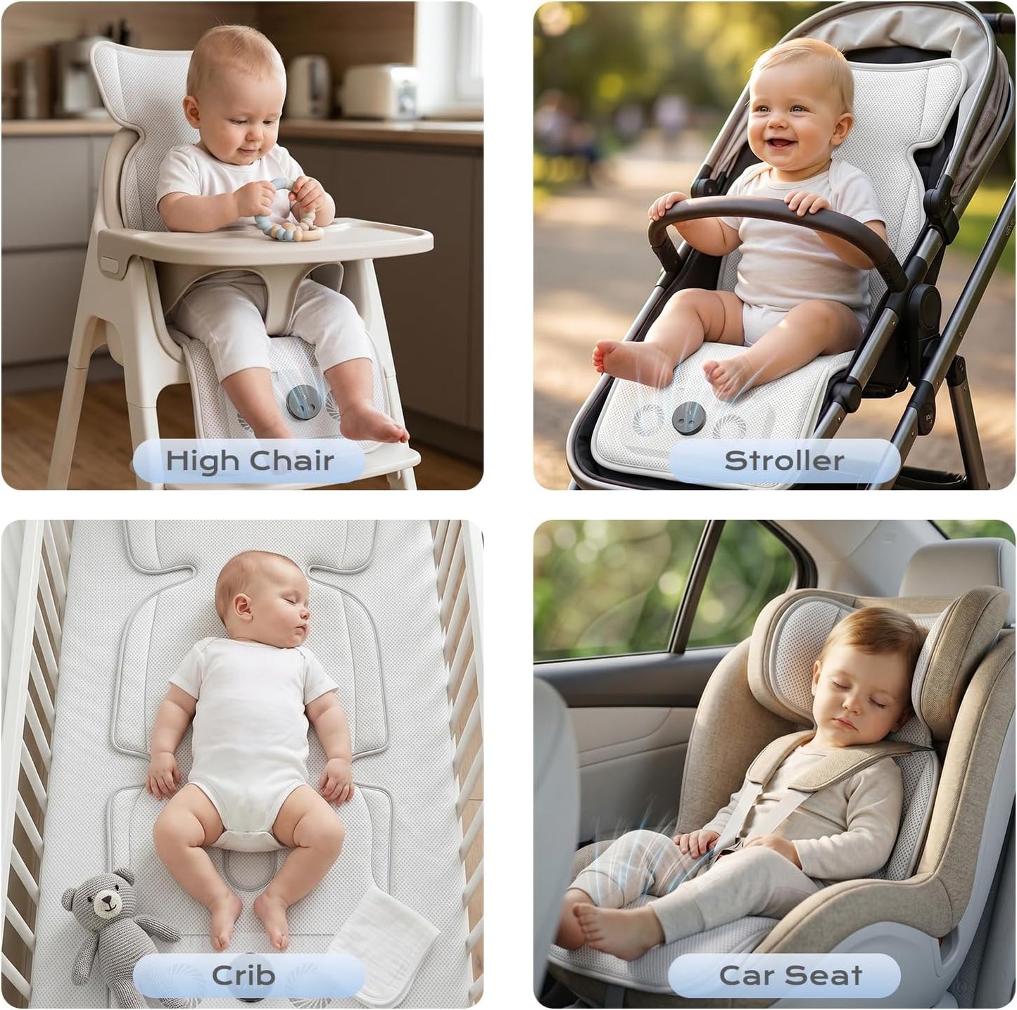 Stroller Cooling Pad with Fan for Baby, 10000mA Rechargeable Battery Baby Car Seat Cooling System for Backseat, Max 10H Ventilation 3 Speeds Cooling Mat Liner for Toddler Boys Summer Essentials