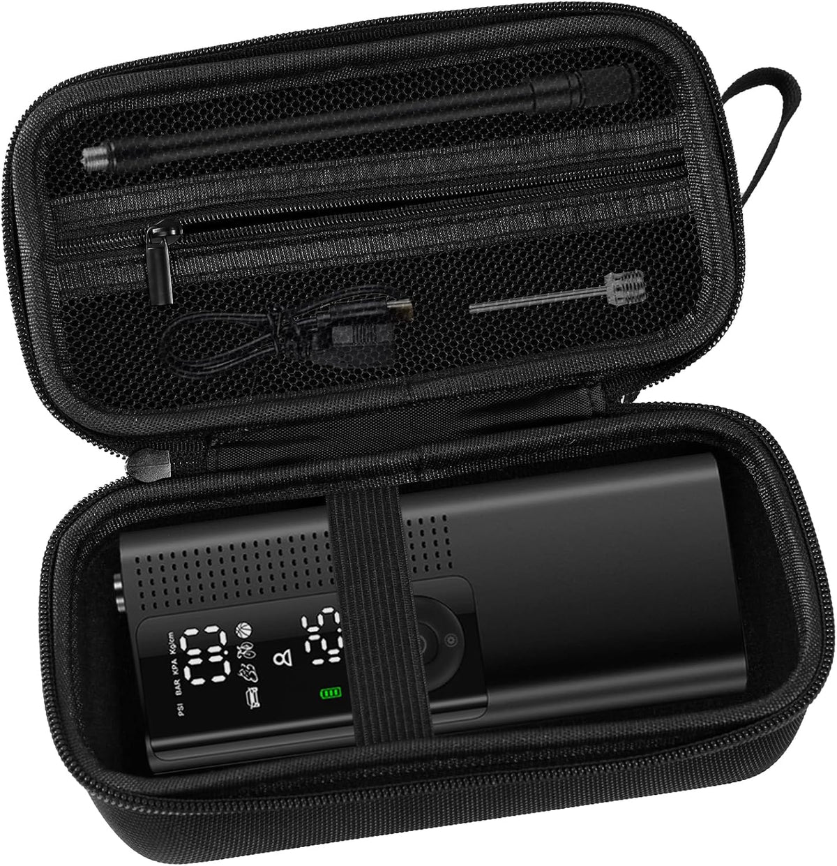 Case for Airmoto for MODARI Tire Inflator Portable Air Compressor Case,120 PSI Air Pump,Car Tire Pressure Gauge (150 PSI) Storage Bag, Air House, Connector and Accessories (Box Only)-(Black+Red)