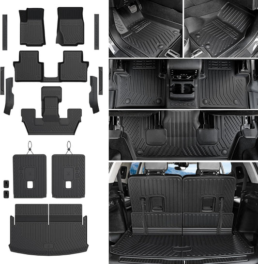 Floor Mats Cargo Mat for 2021-2025 2026 Jeep Grand Cherokee L w/Captain Chair (Only for 6-Seater w/o 2nd Row Armrest), All Weather TPE Trunk Cargo Liner Car Accessories (L | Floor Mats Set)