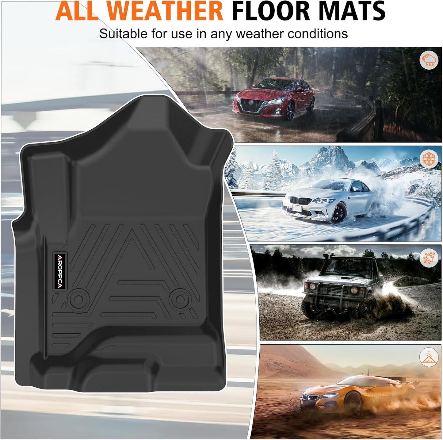 All Weather Car Floor Mats for 2014-2018 Chevrolet Chevy Silverado/GMC Sierra 1500 Crew Cab, 2015-2019 Silverado/Sierra 2500 HD/3500 HD Crew Cab, TPE Floor Liners for Chevy Silverado Accessories