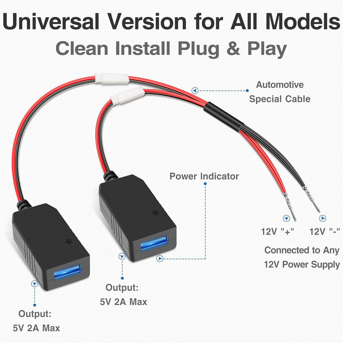 Universal Dashcam Power Adapter，Dual DC Buck Converter 12V to 5V