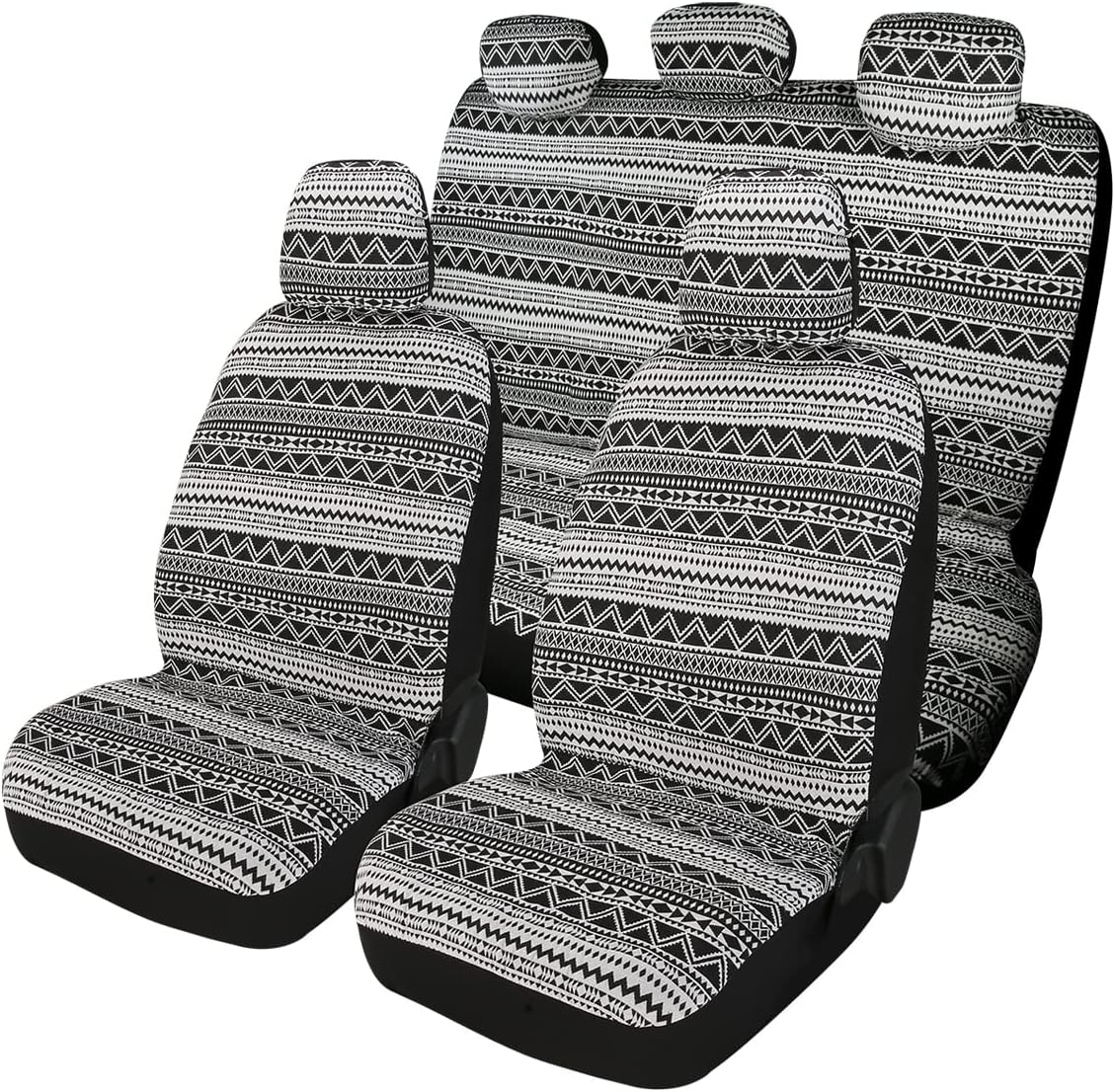 Baja Saddle Blanket Car Seat Covers 9PCS Full Set, Breathable and Washable Striped Woven Automotive Vehicle Seat Cover, Universal Boho Seat Cover for Sedan, SUV, Truck, Airbag Compatible