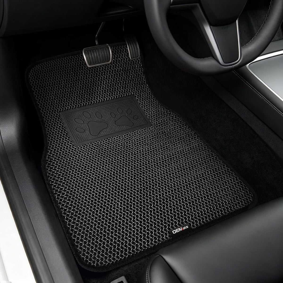 Universal Car Floor Mats, 3D Mesh Fabric All Weather Waterproof Car Floor Liners,With Anti-Slip Granule Backing&Driver Heel Pad,Efficient Dust&Dirt Resistant for Sedan,SUV,Truck,Van,Set of 4pcs