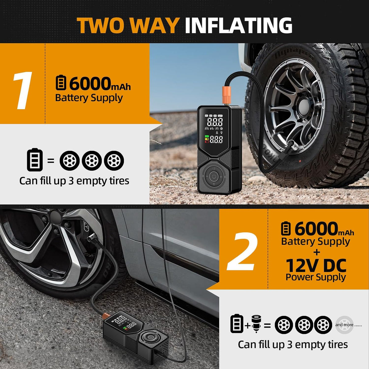Tire Inflator Portable Air Compressor - 150PSI Cordless Air Pump for Car Tires with Digital Pressure Gauge, Auto Shut Off & LED Emergency Light, 12V DC Power for Car, Bikes, Motorcycles, Balls