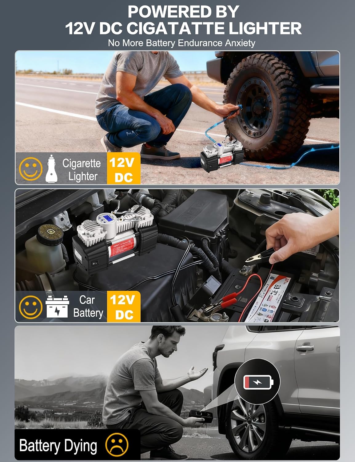 GSPSCN Digital Portable Tire Inflator Heavy Duty 12V Air Compressor Pump