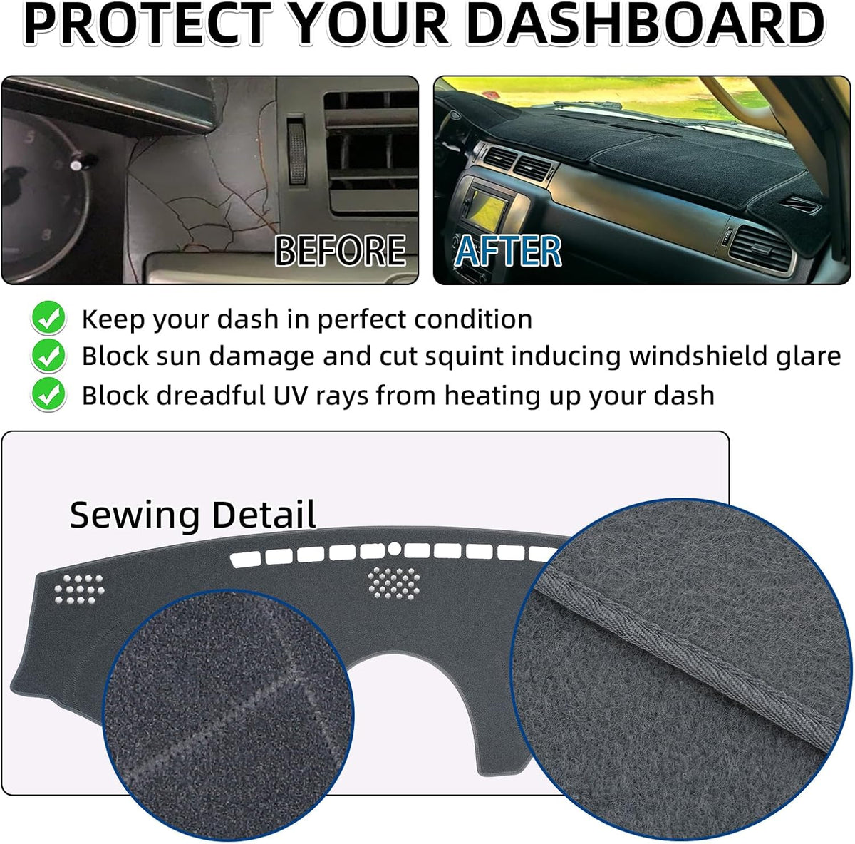 Dash Cover Mat Dashboard Cover for Lexus ES ES350 2007 2008 2009 2010 2011 2012 Nonslip Dash Board Protector Mat Interior Accessories Sunshade Anti Glare Pad Carpet (07-12 Dark Gray)