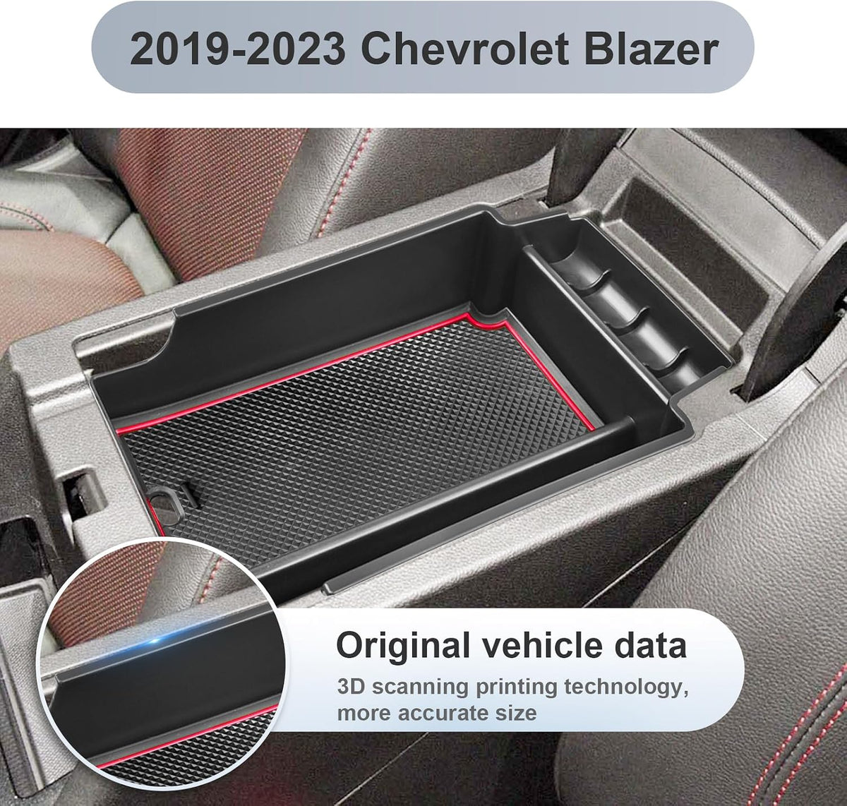 SKTU for 2019-2024 2025 Chevrolet Blazer Center Console Organizer 2024 2025 Chevy Blazer Accessories ABS Black Materials Tray Armrest Secondary Storage Box with Coin and Glass Holder (Red)