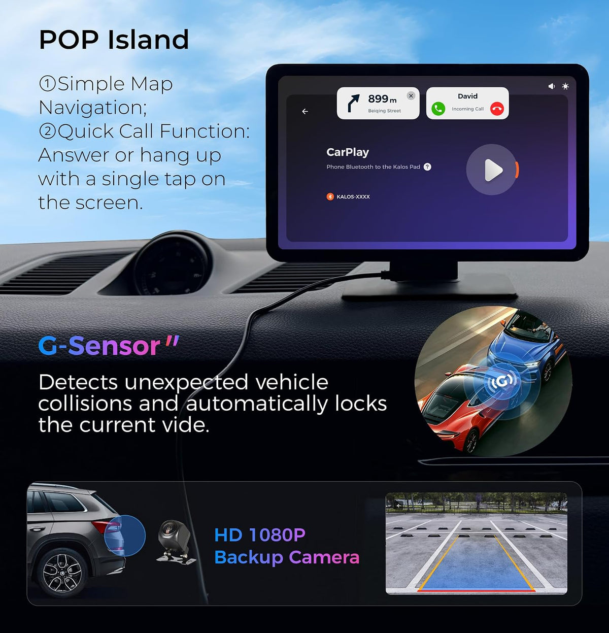 9" Wireless CarPlay & Android Auto Screen for Car with 1080p Backup Camera