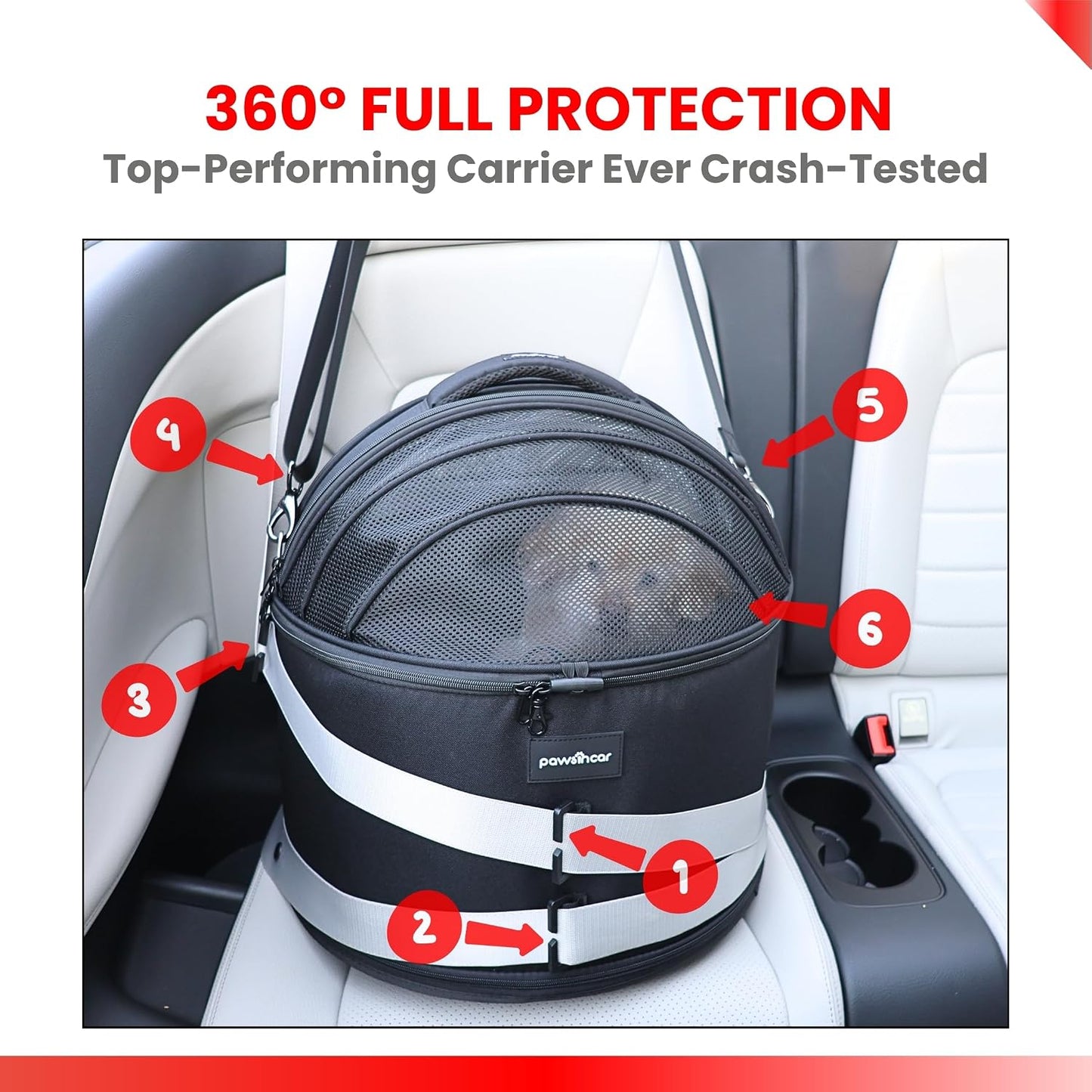 Crash-Tested 3-in-1 Portable Small Dog Car Seat, Cat Bed & Pet Carrier – CPS Certified for Crash Protection & Safe Travel (Black)