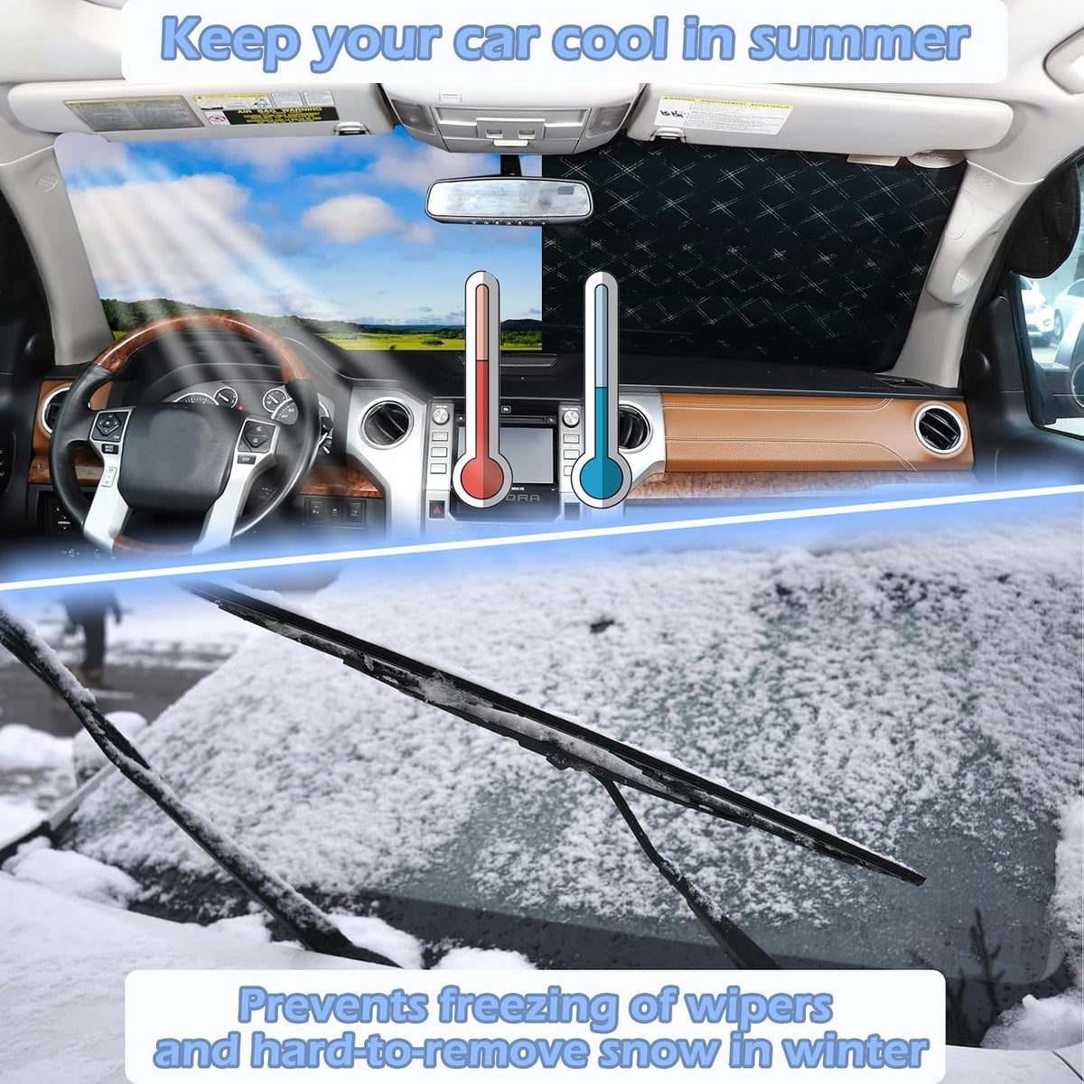 Windshield Cover Compatible with Toyota Tundra 2007-2021, for Ice and Snow, Ice, UV & Frost Wiper Mirror Protector Windproof Sunshade Cover Accessories (Style A)