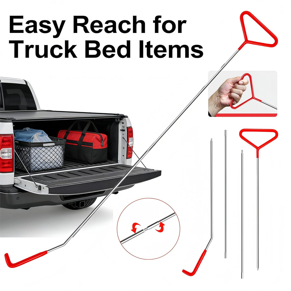 DENWAY Car Tool Set, Cargo Grabber Retriever Tool - Upgraded Extendable Pickup Truck Bed Accessories
