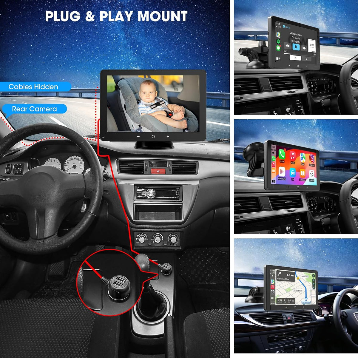 FLYSONIC Portable CarPlay Stereo for Car - Wireless Android Auto Car Screen