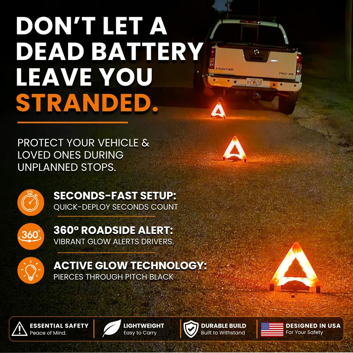 Lumen Wand 3 Pack LED Reflective Warning Triangles Emergency Safety Kit