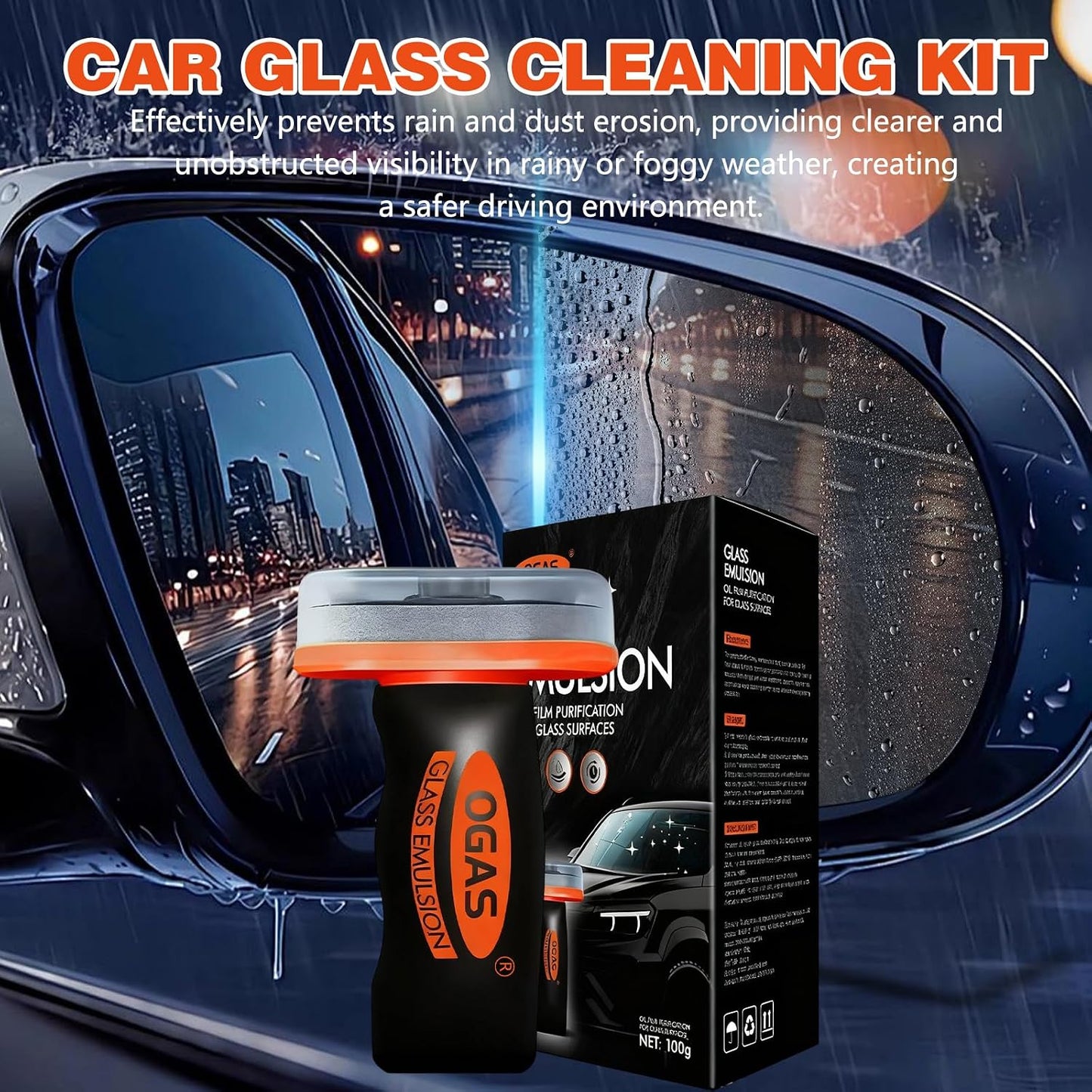 2PCS Glass Emulsion Cleaner & Glass Oil Film Remover for Cars – Roll-On Glass Guard with Brush,Handle Oil Film Remover&Windshield Cleaner For Cars Window,Removes Oil Film & Smudges,Anti- Fog Brush