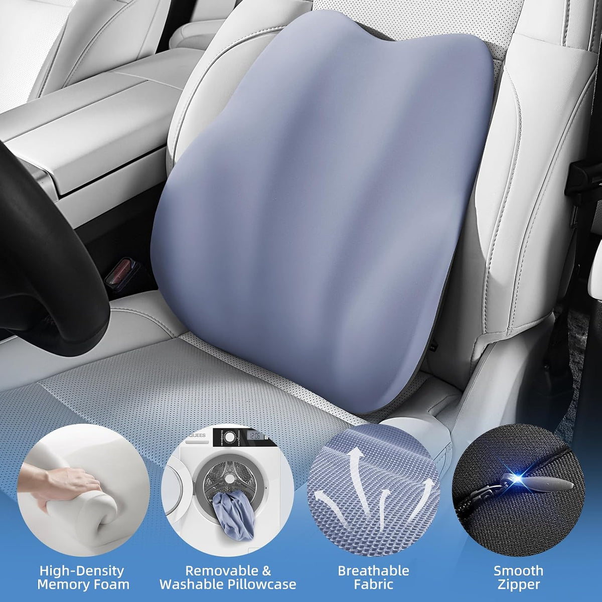 BEBAS Ergonomic Lumbar Support Pillow for Car, Memory Foam Car Back Cushion
