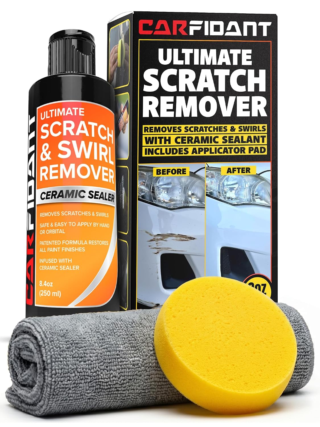 Carfidant Scratch and Swirl Remover - Car Scratch Remover for Vehicles Paint - Polishing Compound for Cars with Pad and Towel - Cutting and Buffing Compound for Paint Restorer