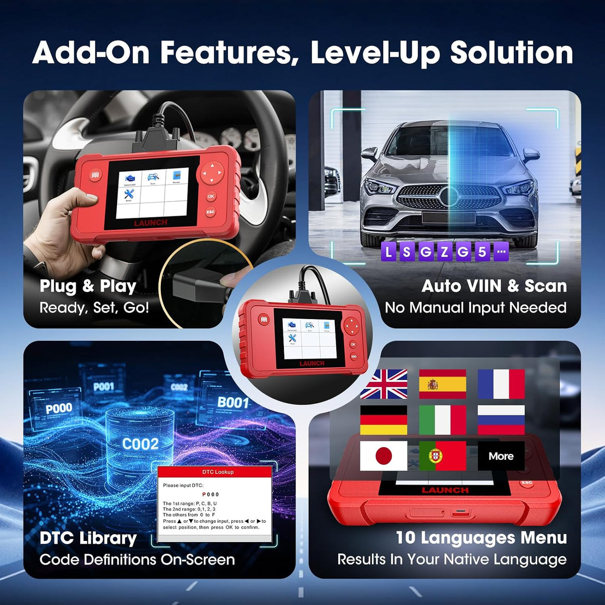 Launch OBD2 Scanner Creader VII+ V3.0 2026, 4 Systems, 3 Resets Code Reader