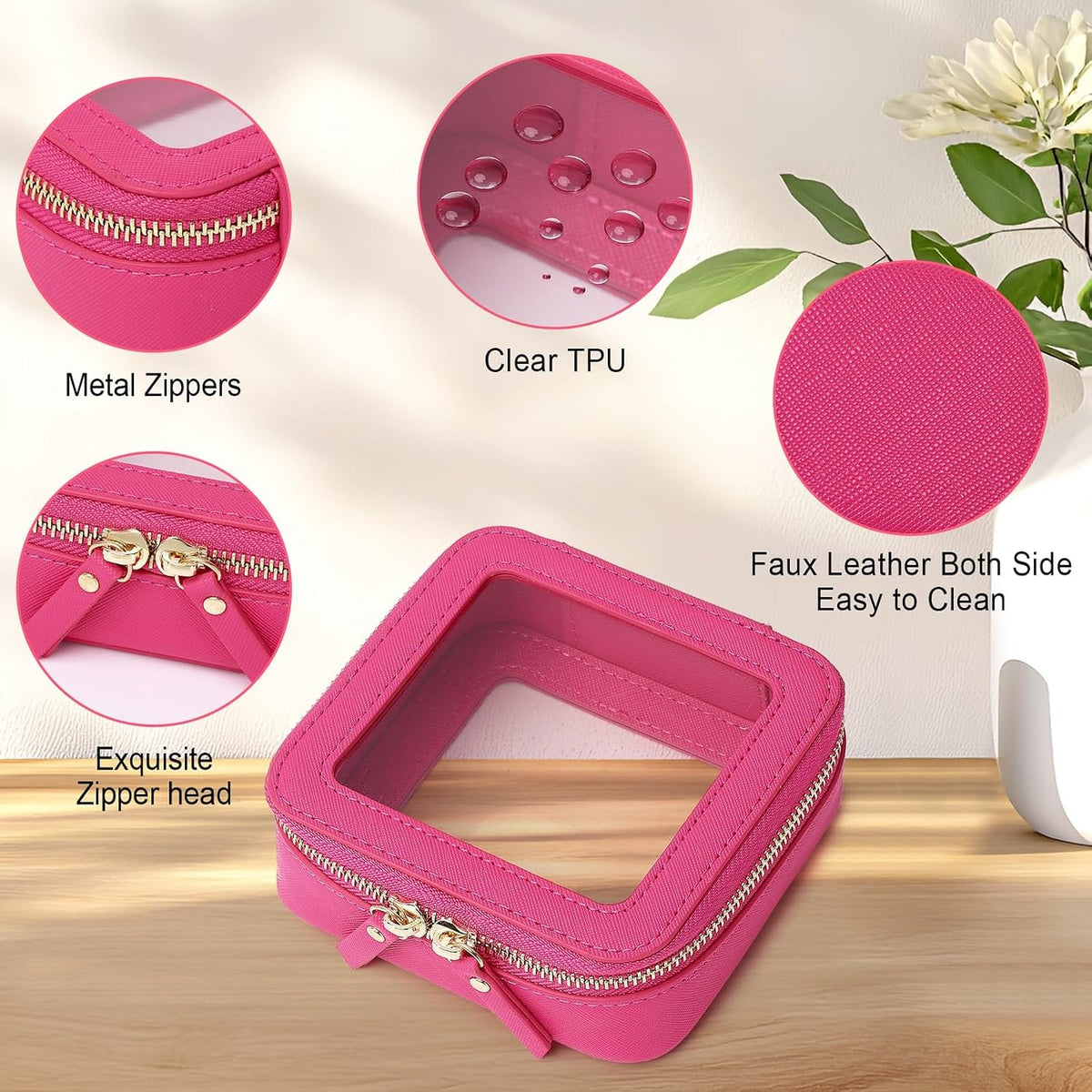 Pinkmik Small Clear Mini Makeup Bag, Fuxia, MINI-1