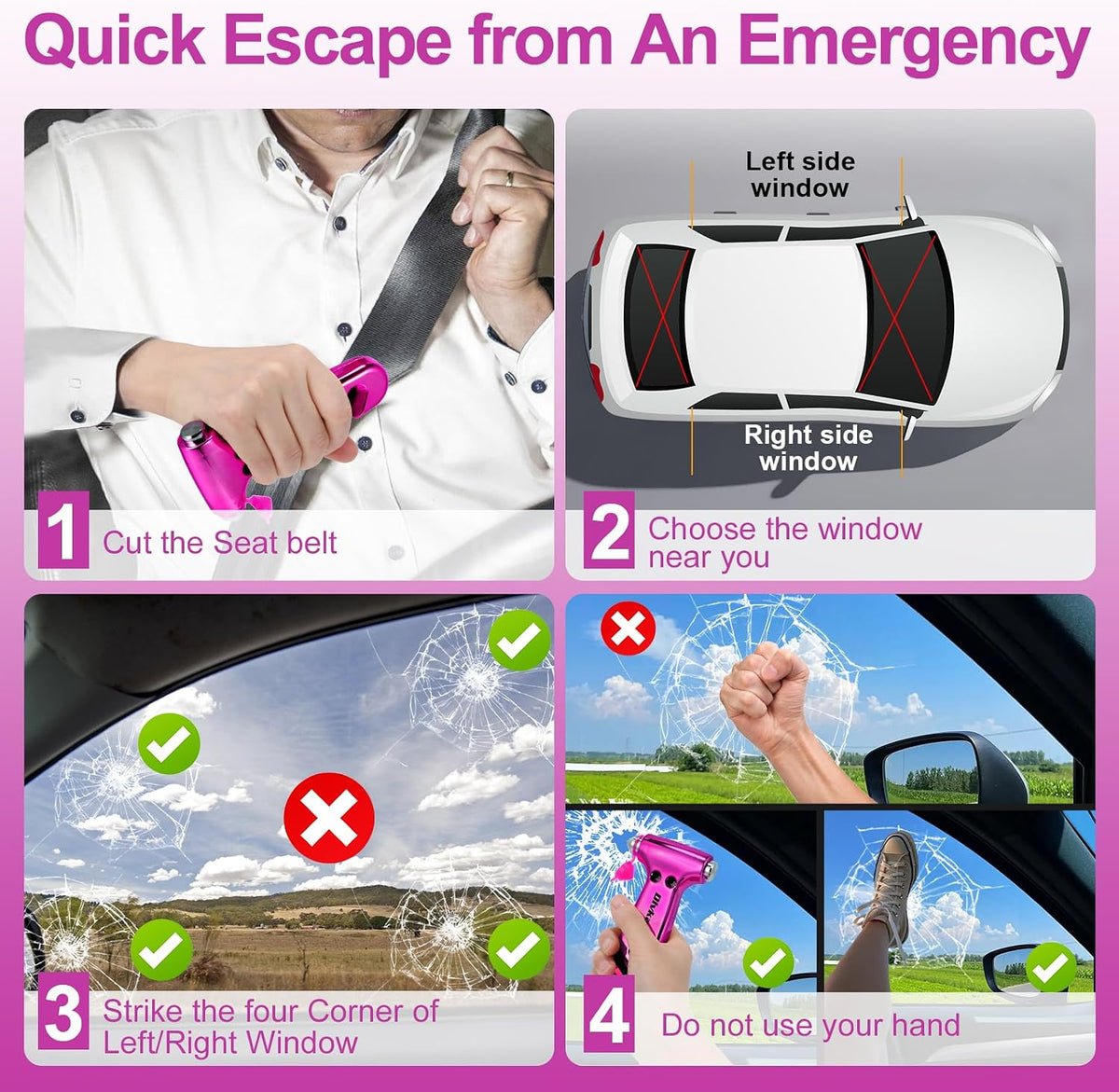 Window Breaker, Emergency Escape Hammer, 3-in-1 Window Breaker & Seat Belt Cutter, Window Glass Breaker, Car Safety Tool for Vehicle, Office, Home