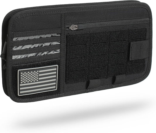 Heavy Duty Molle Car Sun Visor Organizer with Card Storage,Glasses Clip | Semi-Rigid Molle Panel for Cars SUVs Pickups Trucks Tactical Visor Organizer Storage Pouch Car Sun Storage Pocket