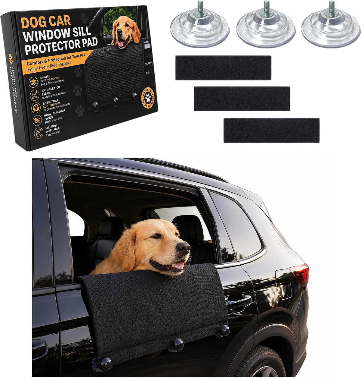 Dog Car Window Sill Protector Pad, Secure Fit Chin Rest for Dogs