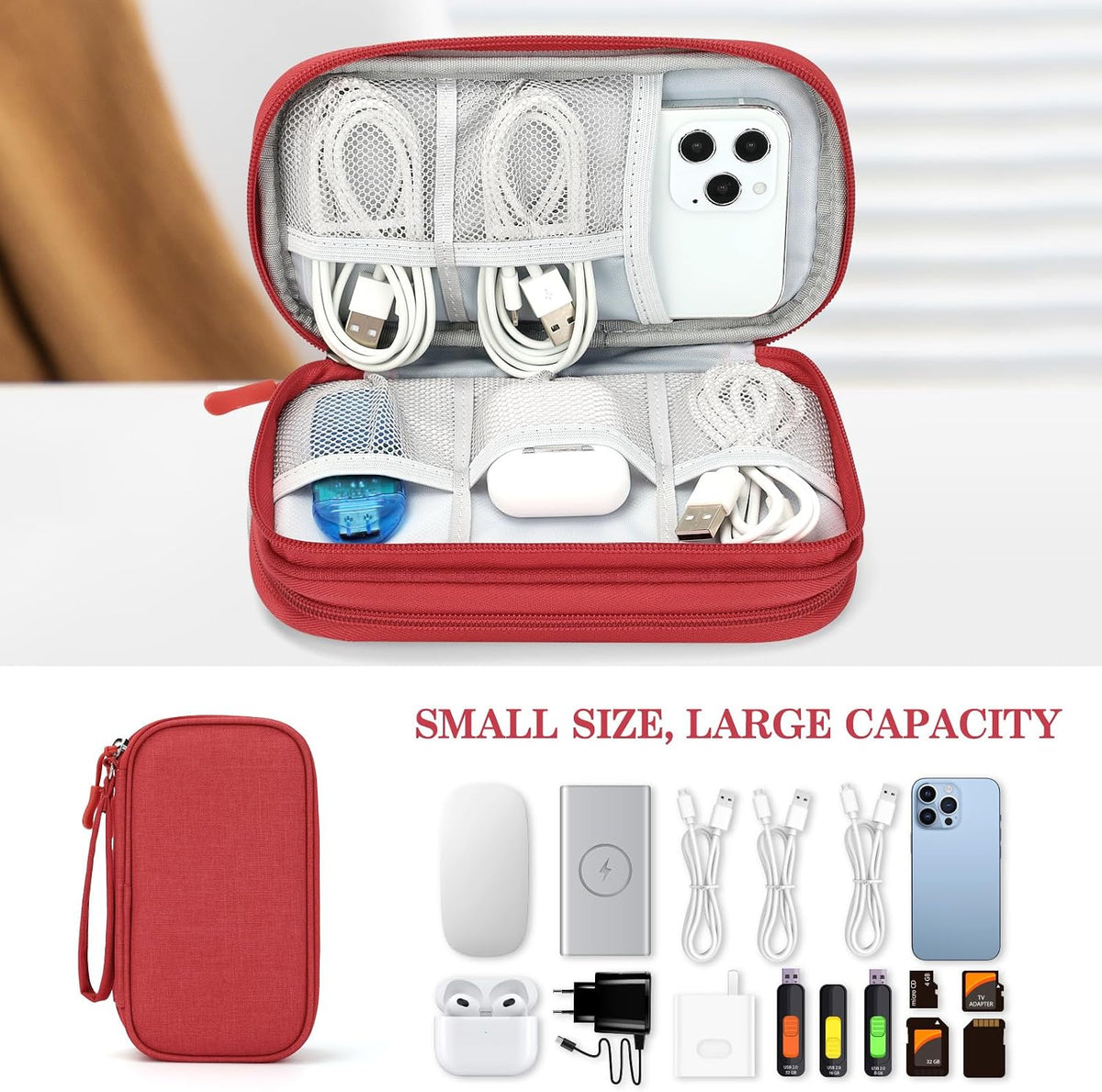 FYY Electronic Organizer, Travel Tech Pouch Bag, Cable Organizer Red
