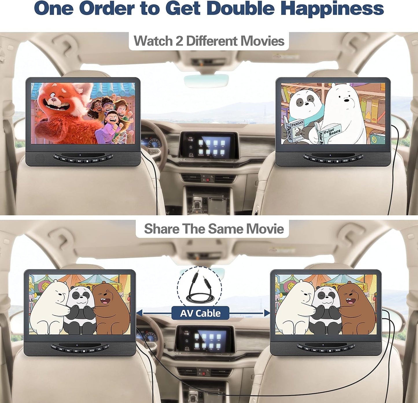 Portable Car DVD Player for Backseat, 12" 1080P HD Screen Travel Entertainment System with HDMI Input, Support Phone/Game Console, Dual Headrest Mount for Kids Long Road Trip