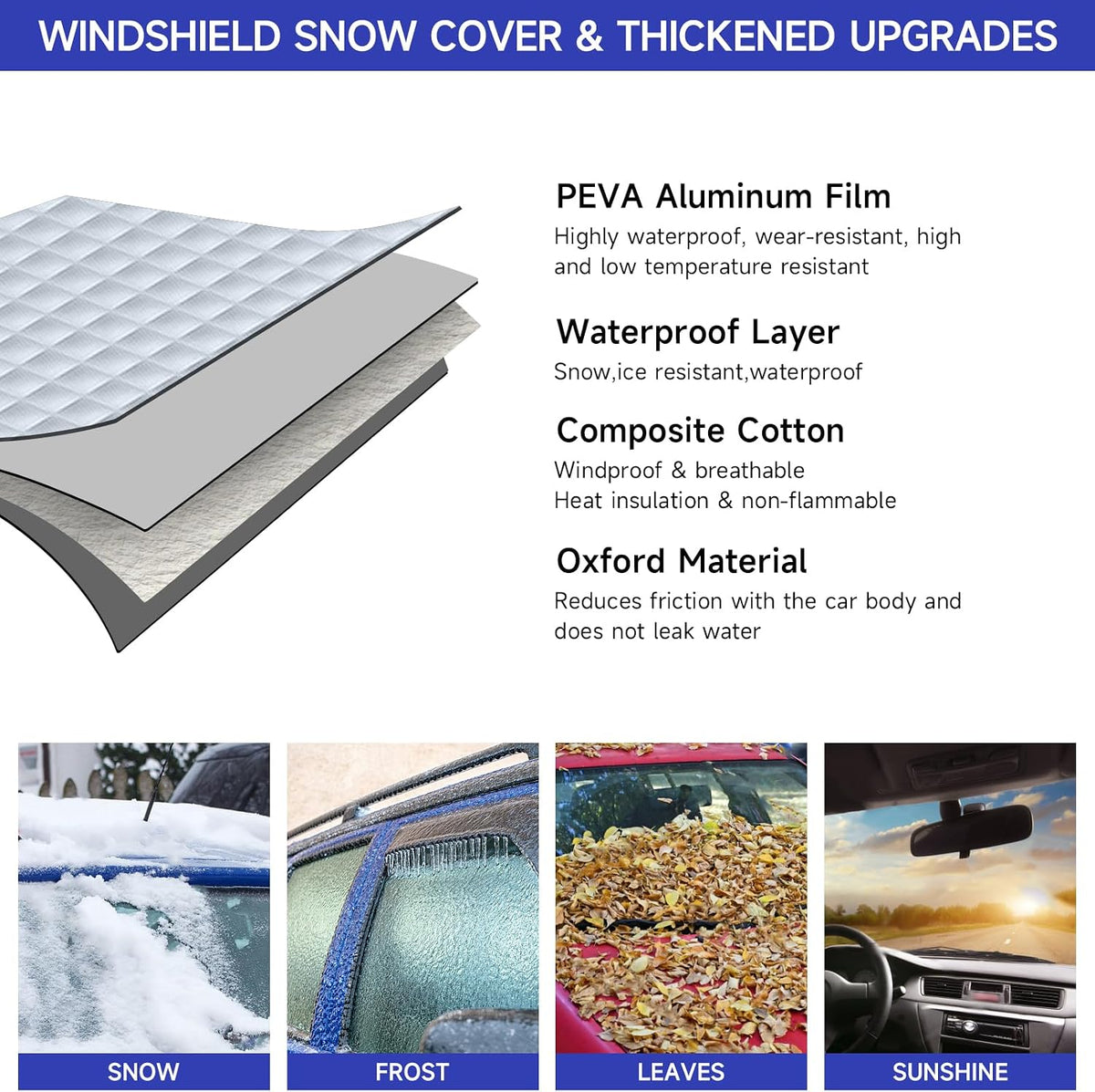 SANLIKE Car Windshield Snow Cover with Side Mirror Cover & 2 in 1 Brush