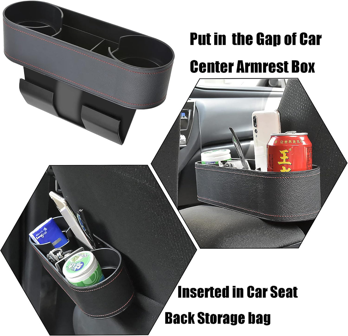 IOKONE Console Side Pocket Cup Holder for Car, Slim Black