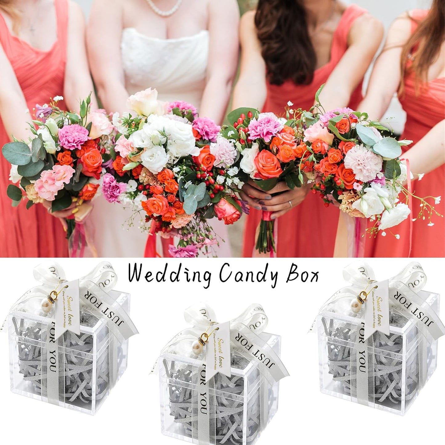 KissYou Acrylic Display Box with Lid 2 Pieces Clear Square Cube Jewelry Storage Contanier Wedding Candy Boxes