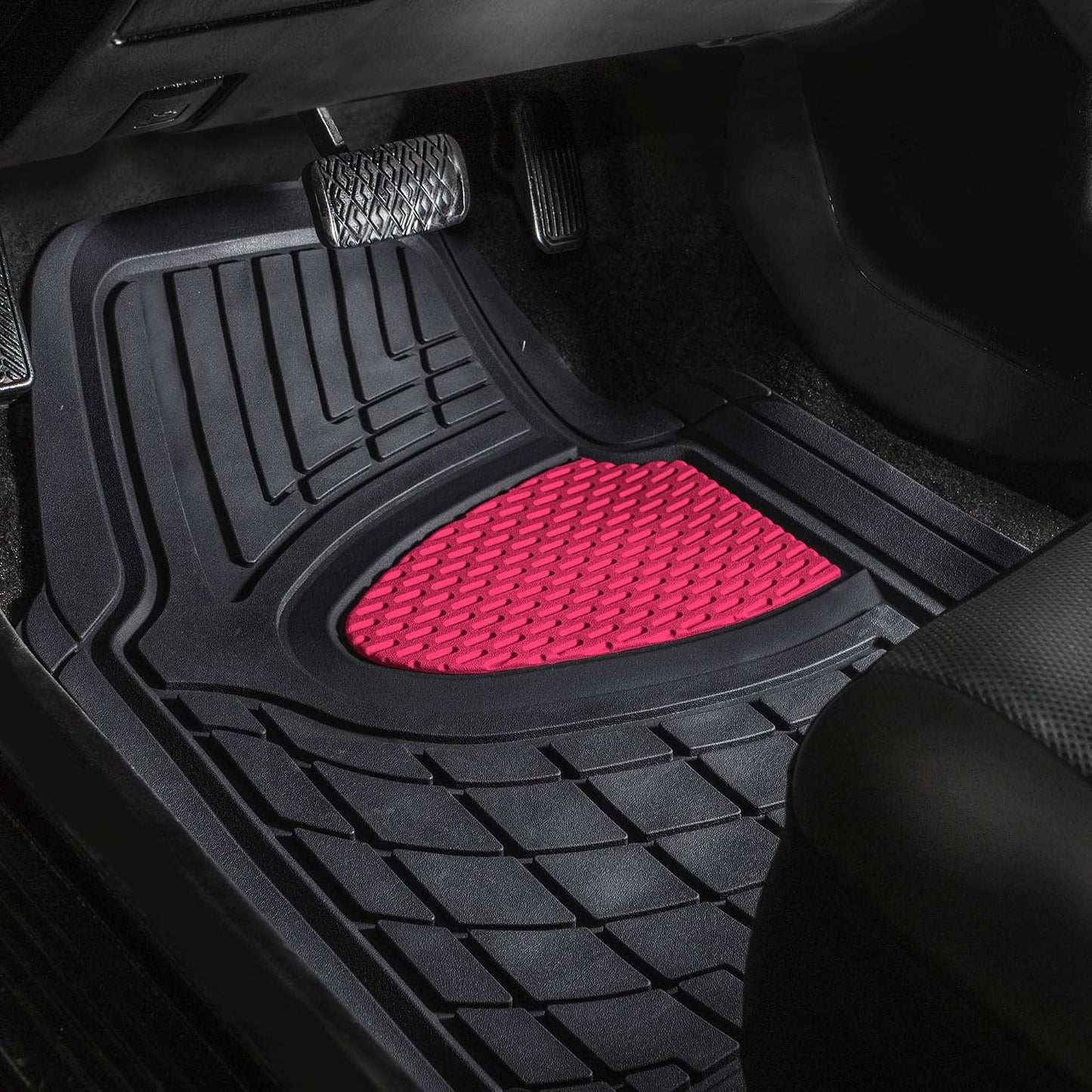 FH Group Automotive Floor Mats - Heavy-Duty Rubber Floor Mats for Cars, Universal Fit Full Set, Climaproof Floor Mats, Trimmable Floor Mats for Most Sedan, SUV, Truck Floor Mats Pink