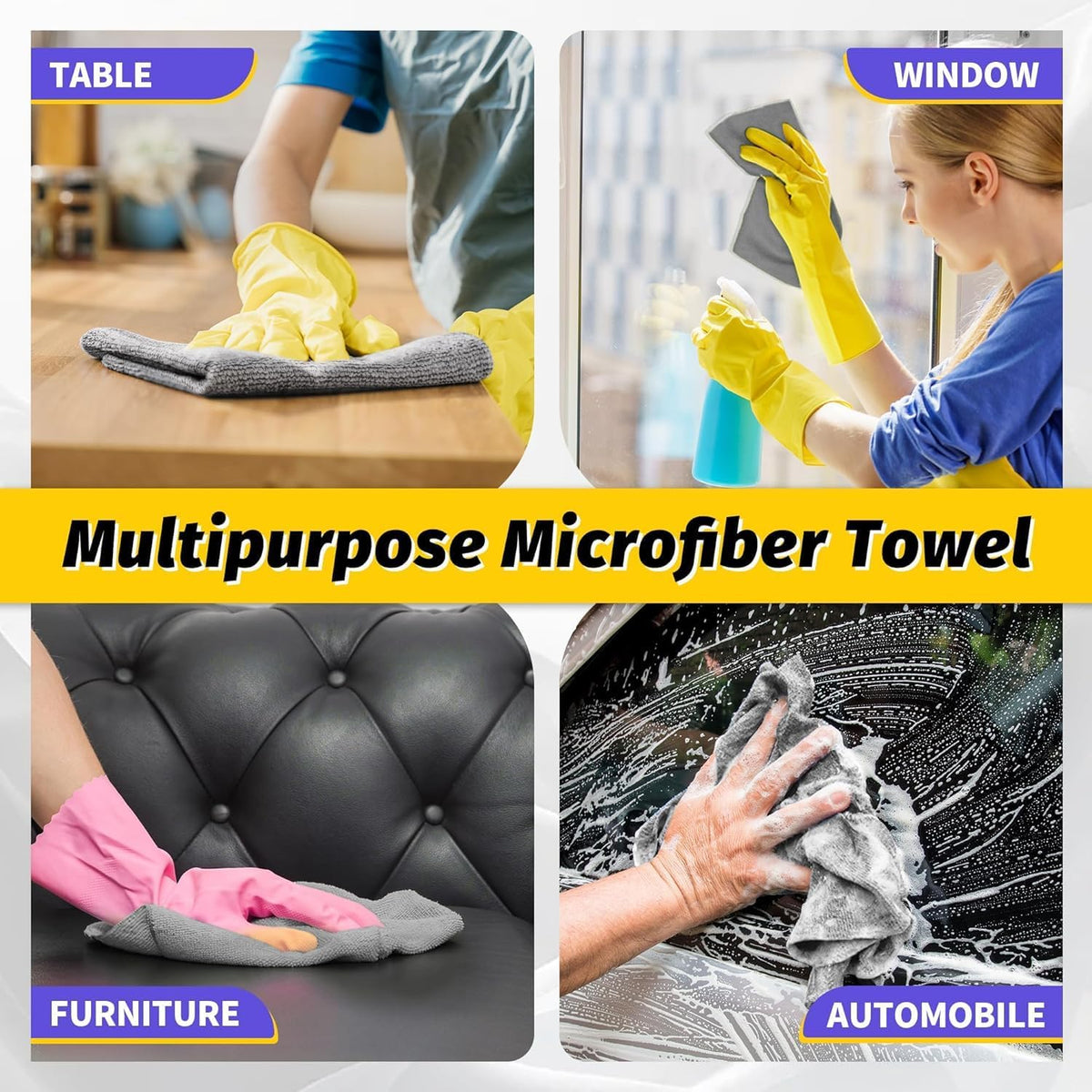 Microfiber Cleaning Cloth, 100 Pack Cleaning Rags Microfiber Towel Bulk Absorbent Lint-Free WashCloths, All-Purpose Towels for Cars, Shop, Automotive, Garage, Home Kitchen 11.5"*11.5", Grey