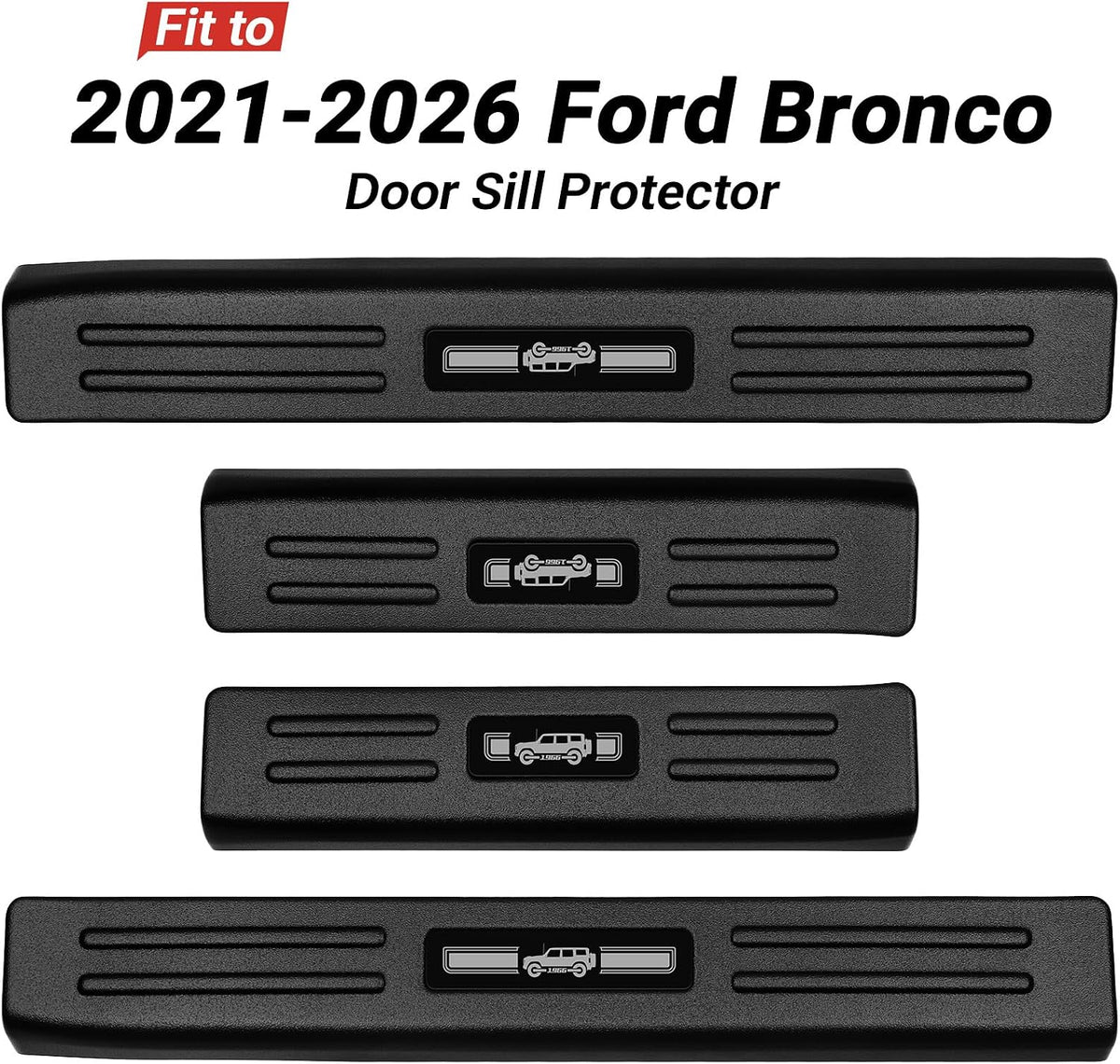 Hellet 4PCS Car Door Sill Protector for Ford 2021-2025 2026 Bronco Accessories (Not for Bronco Sport) Matte Black ABS Plastic Material Full Coverage Door Entry Guards