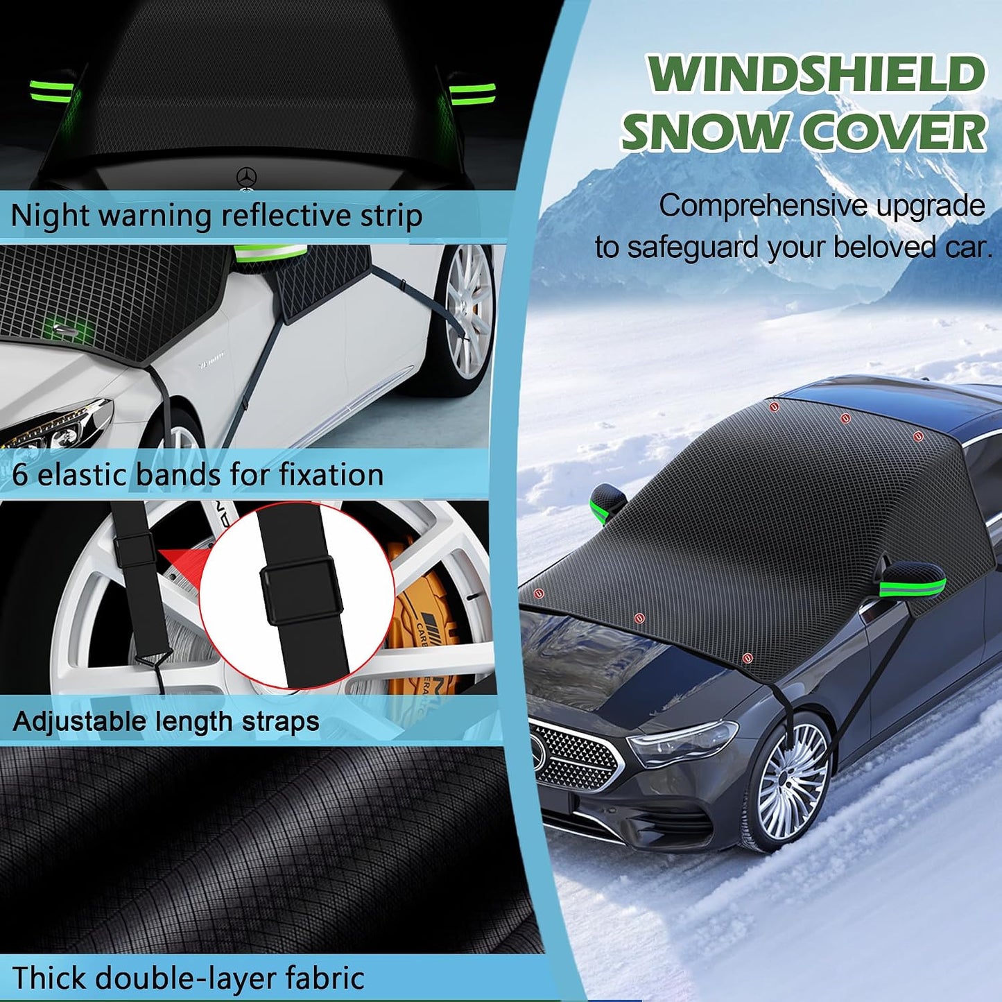 Large Car Windshield Cover for Ice and Snow - Automotive Windshield Snow Covers with Side Window & Rearview Mirror Protector, Winter Magnetic Car Anti-Snow Cover, Universal for Most Cars,Sedan,SUV