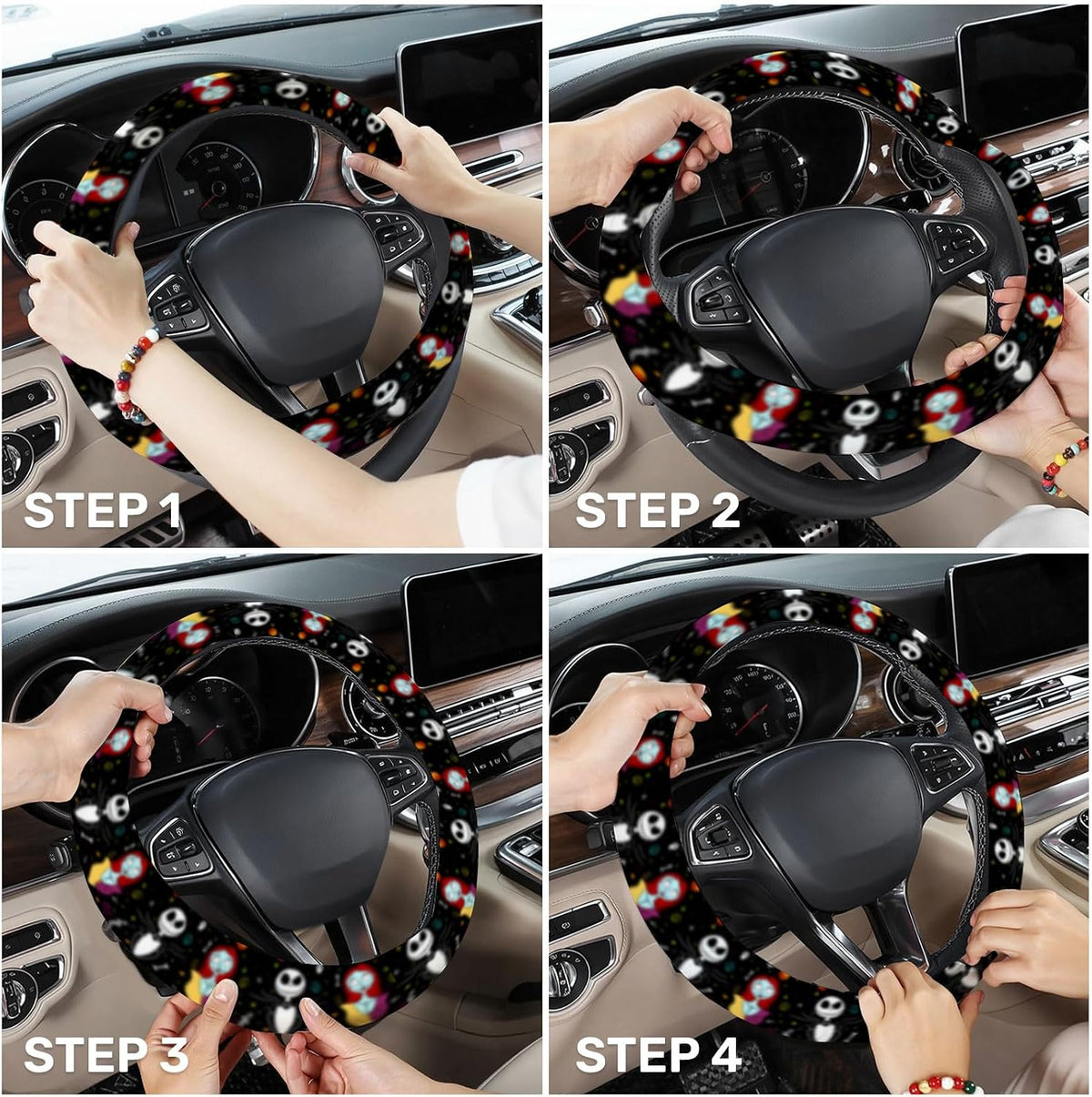 GENANY Gothic Skeleton Halloween Steering Wheel Cover for Car 14-17 Inch