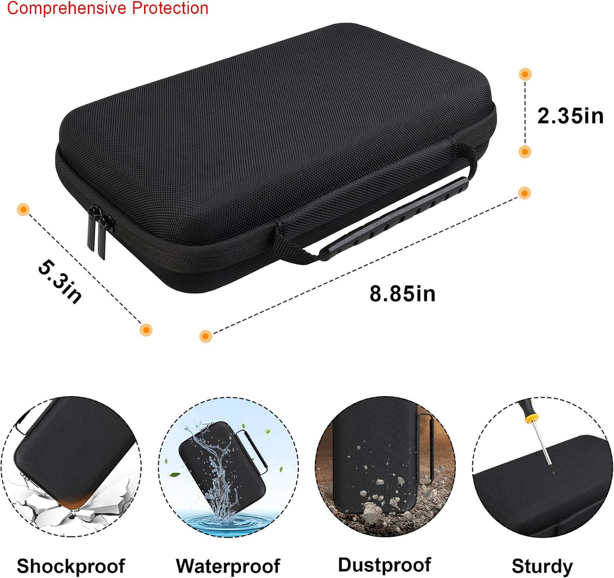 Elonbo GPS Carrying Case for 6-8 Inch Garmin DriveSmart 86 / dezl OTR800 / dezl OTR810 / RV 890 / RV 895 GPS Navigator System, Extra Mesh Pocket Fits Car Charger USB Cable, Black