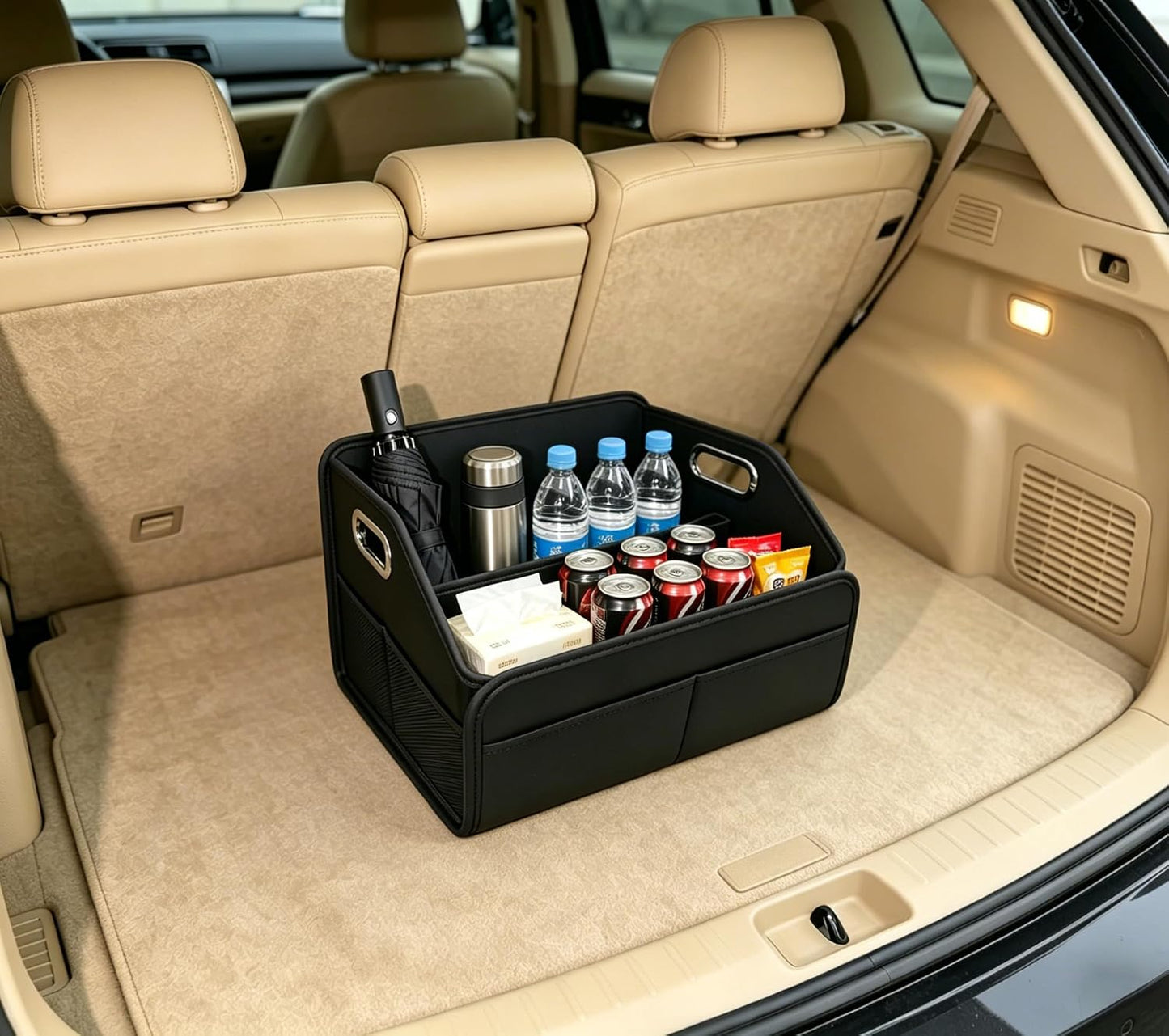 Car Trunk Organizers Small PU Leather，Car Basket for Organizers and Storage，Car Caddy Collapsible Multi Compartment Container Box