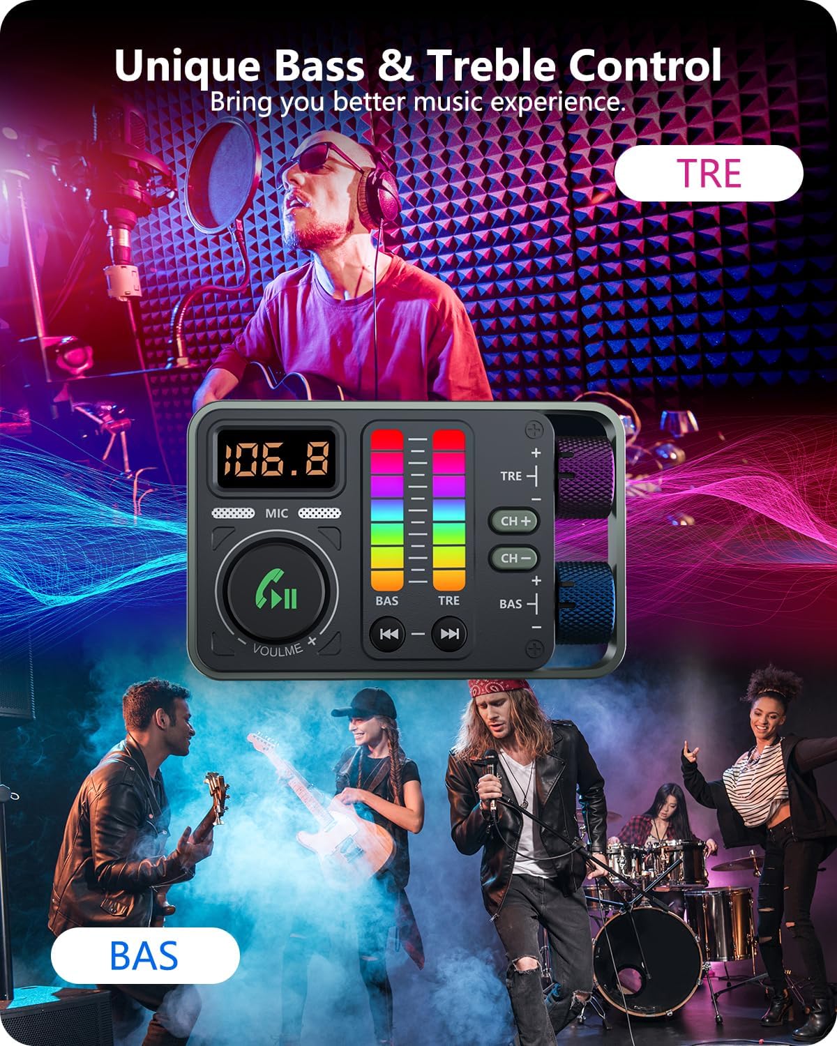LENCENT Bluetooth Car Adapter, Bluetooth 5.3 FM Radio Transmitter