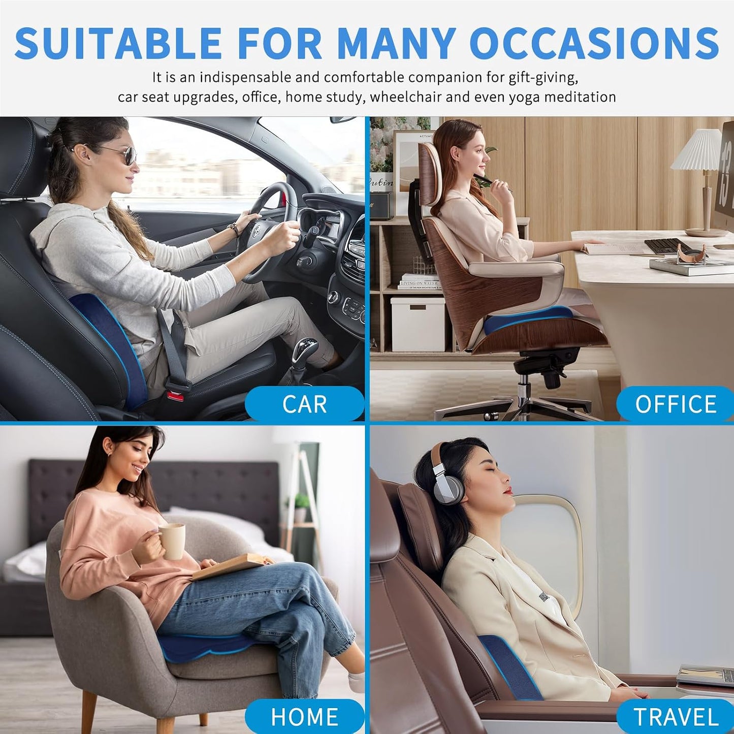 Nilight Car Seat Cushion Blue Velvet Gel Memory Foam Seats Soft and Comfortable Suitable for Daily Life and Driving Relieves Sciatica and Tailbone Pain Improves Drive Vision